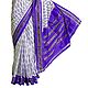 White Pochampally Silk Saree with Indigo Blue Ikat Design All-Over, Border and Pallu