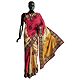 Yellow, Red and Beige Combination Tussar Silk Saree with Hand Painted Motifs All-Over and Zari Embrioidery on Border and Pallu