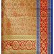 Beige Banarasi Brocade Stole with Golden Zari Flower All-Over and Red and Blue Border