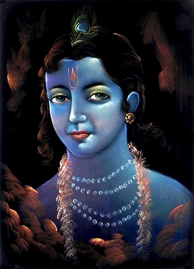 Face of Lord Krishna - Painting on Velvet